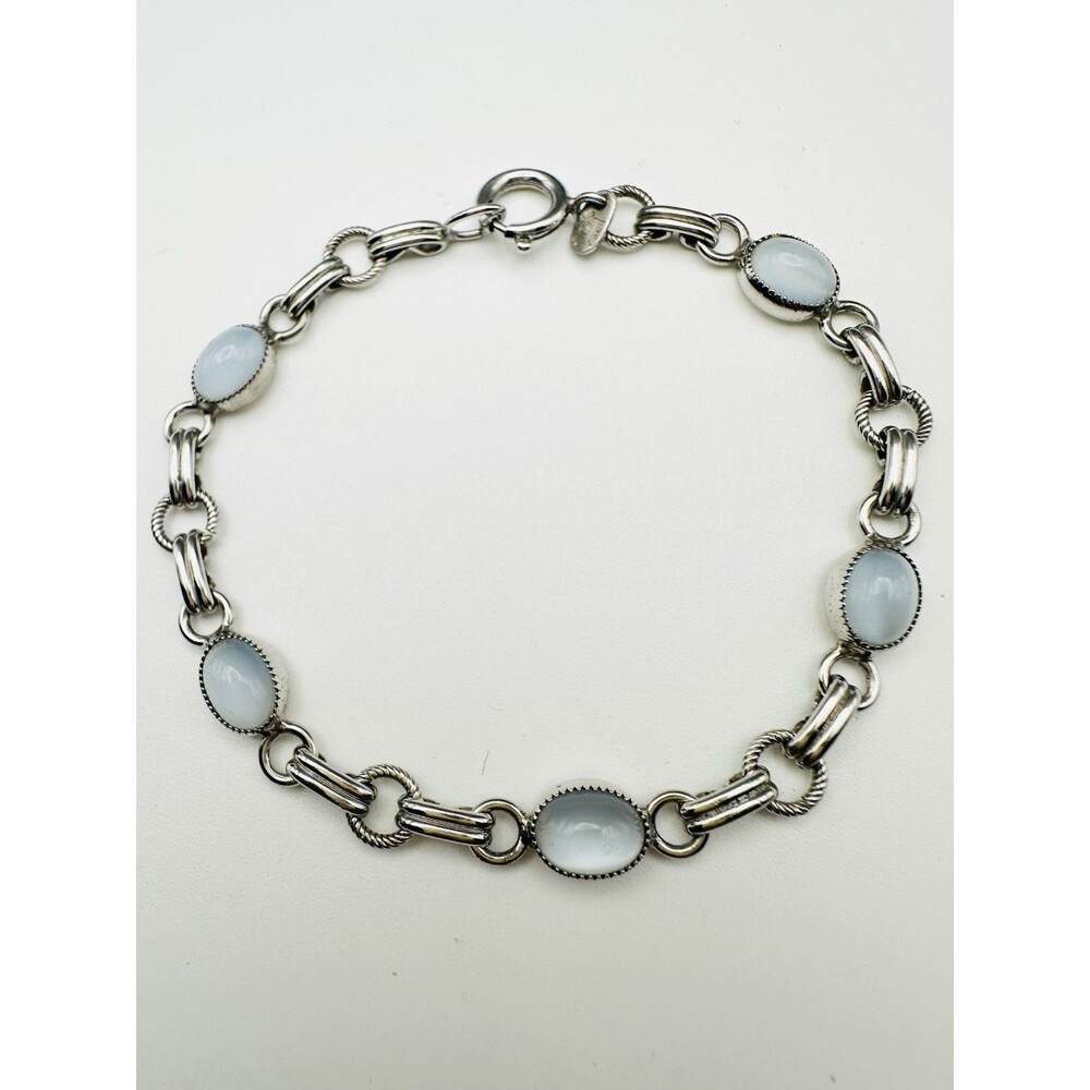 Vintage Sterling Silver Real Cabochon Opalite Bracelet 7.25”